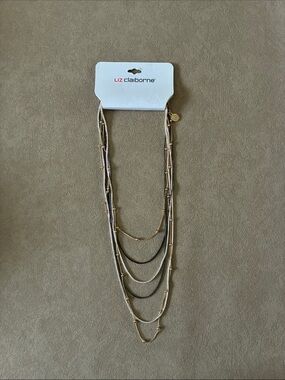 Liz Claiborne Multi-Strand Layered Necklace in Gold, Black and Silver